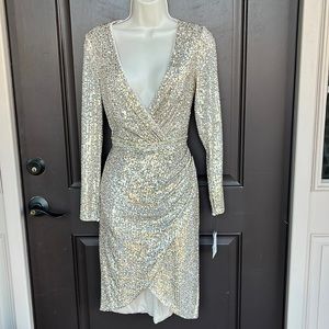 NWT David’s Bridal gold sequin party dress, size 2